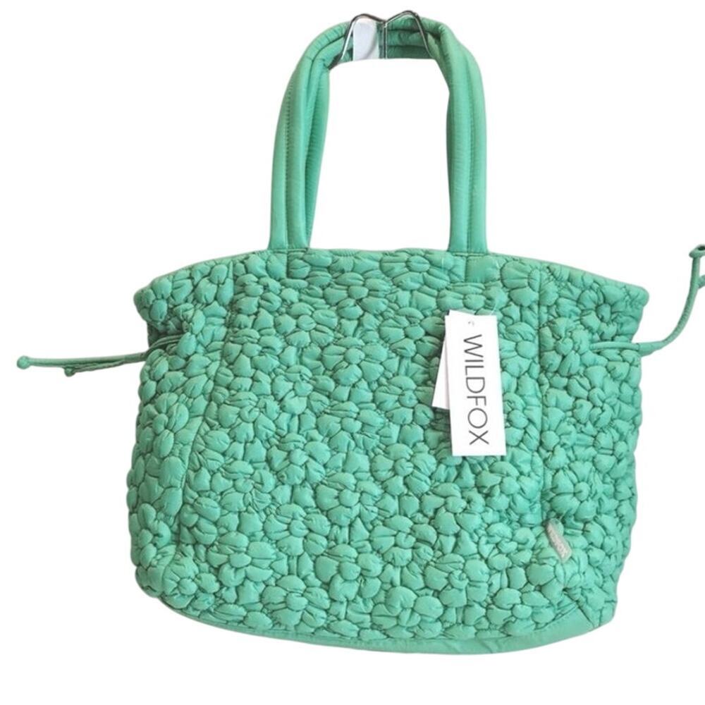 Wildfox Clair Light Green Rosettes Puffy Tote New with Tag MSRP $98